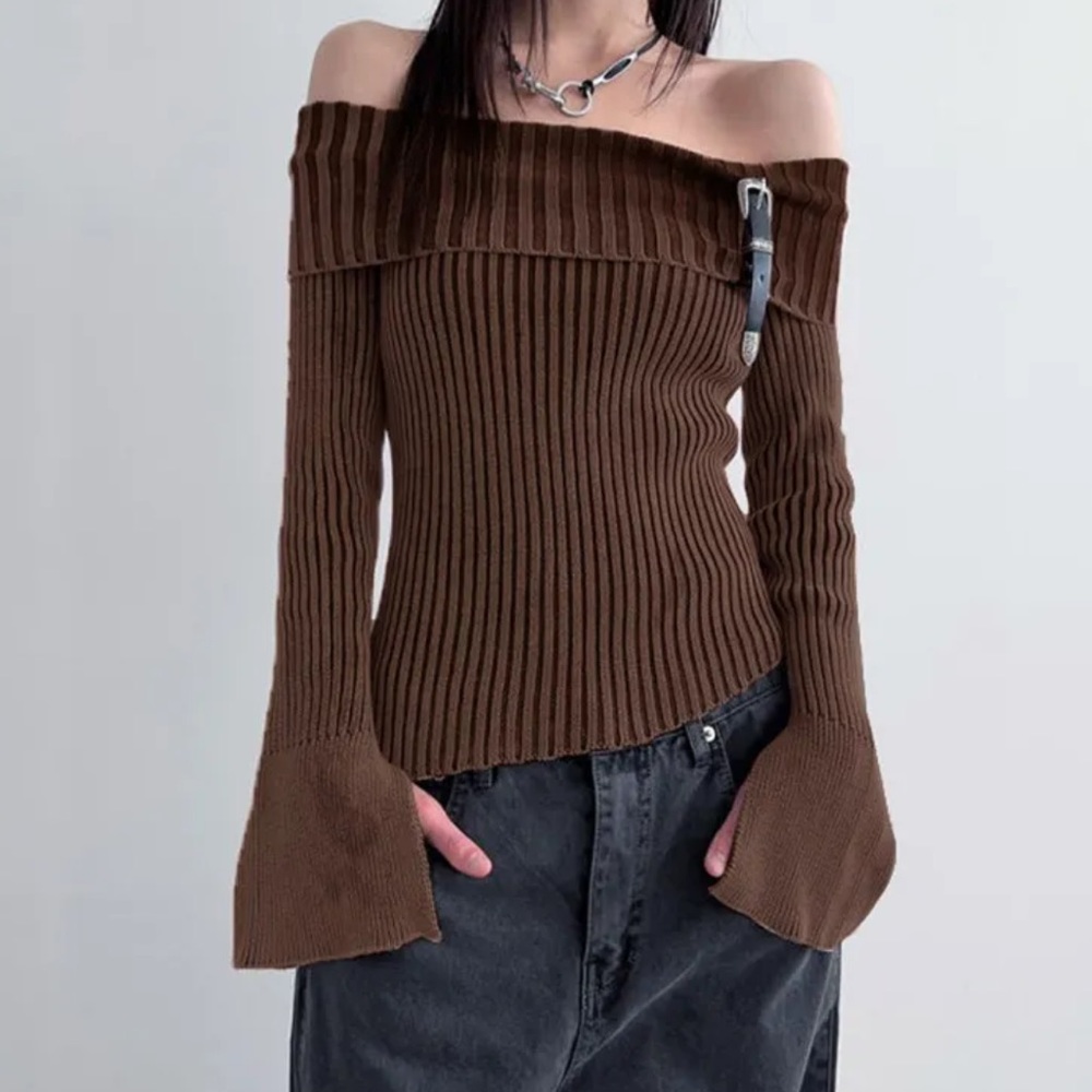 Brown off the shoulder shirt